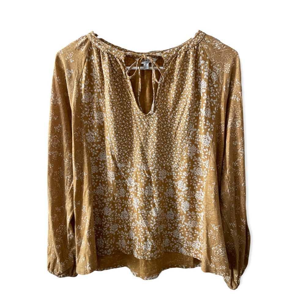 Lucky Brand Mustard Yellow Floral Long Sleeve Blouse